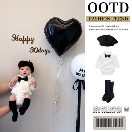 婴儿春夏款哈衣绅士礼服连体衣生日爬服新生儿衣服百天拍照包屁衣