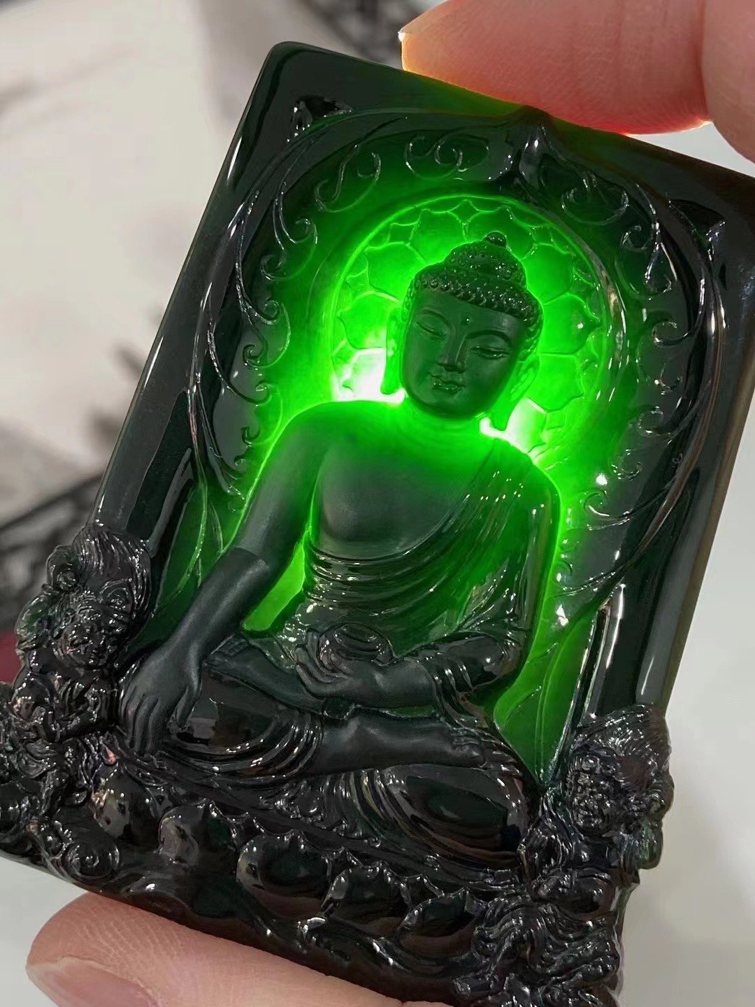 凝墨为翠家天然缅甸翡翠冰种墨翠释迦摩尼佛牌挂件男女通用款