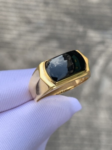 天然缅甸翡翠a货冰种墨翠马鞍方戒18k男士戒指时尚简约个性男戒