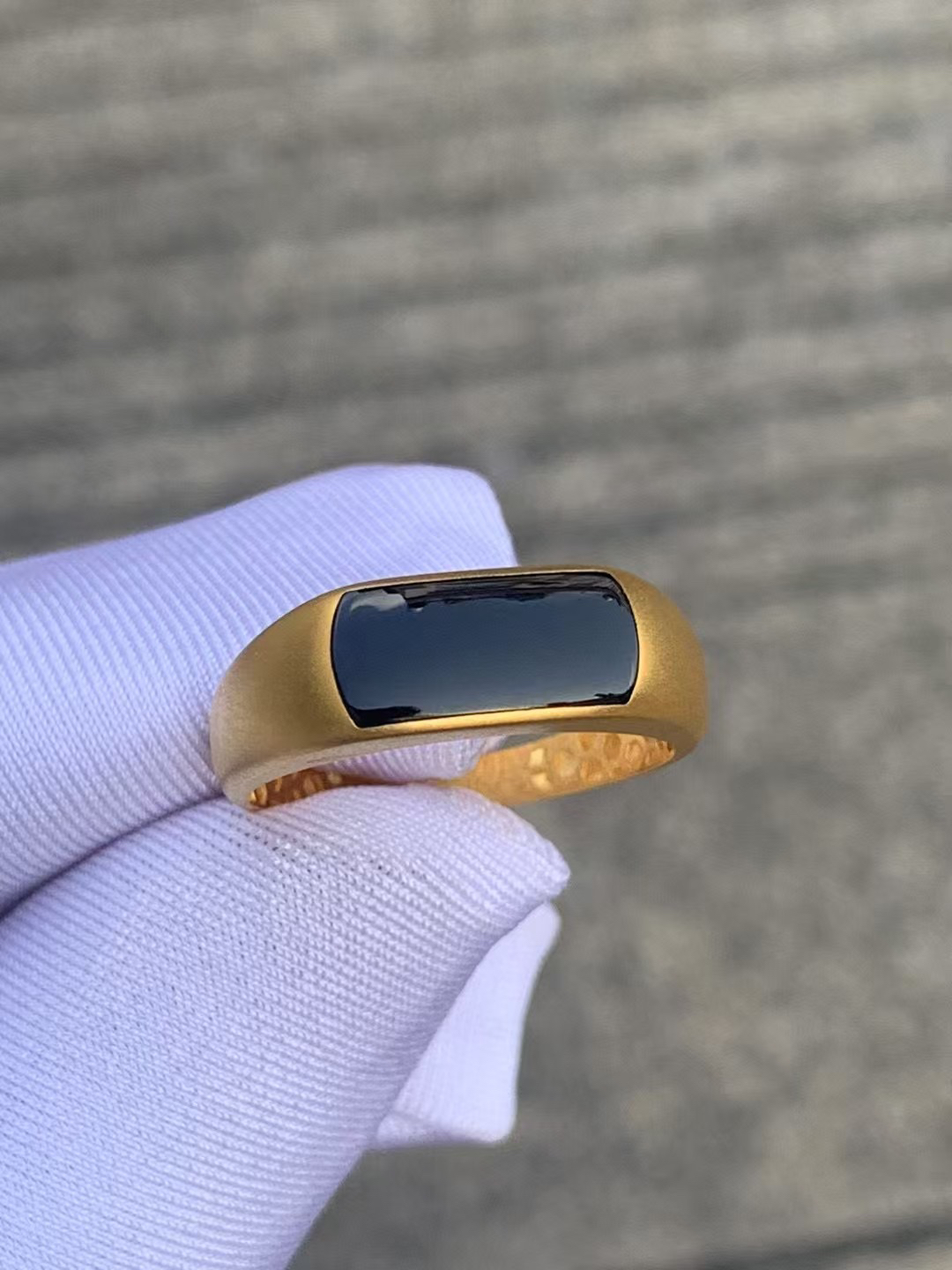 凝墨家天然缅甸翡翠18k黄金镶嵌冰种墨翠马鞍男士戒指定制款