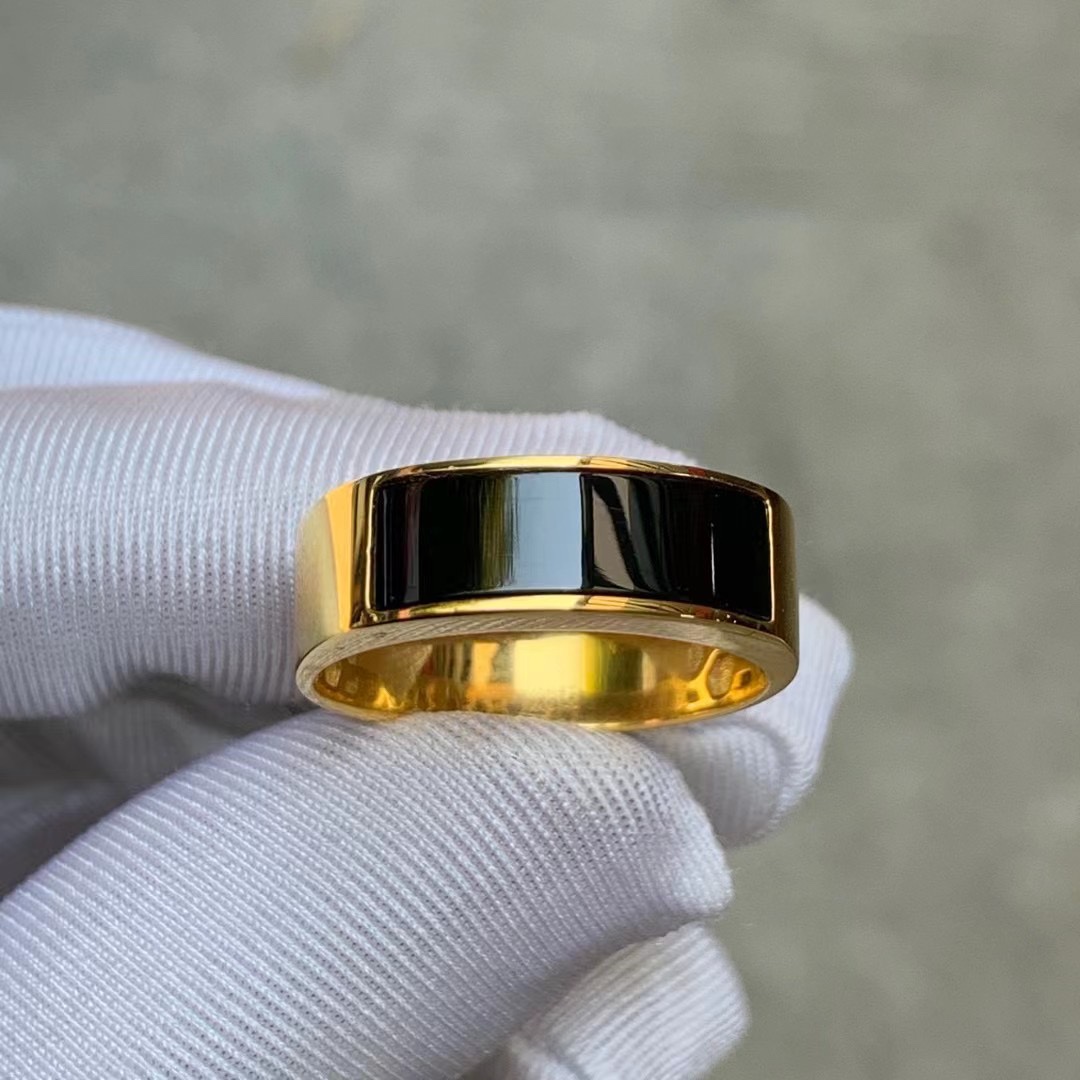 凝墨为翠家天然缅甸翡翠18k黄金镶嵌冰种墨翠男士指环款戒指