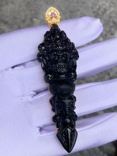 18k黄金镶嵌墨翠金刚杵黑度极黑油亮