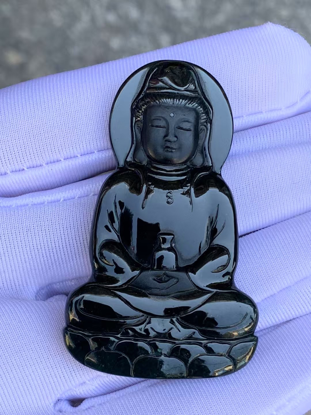 天然缅甸翡翠a货冰种墨翠观音菩萨挂件男女通用款裸石挂件