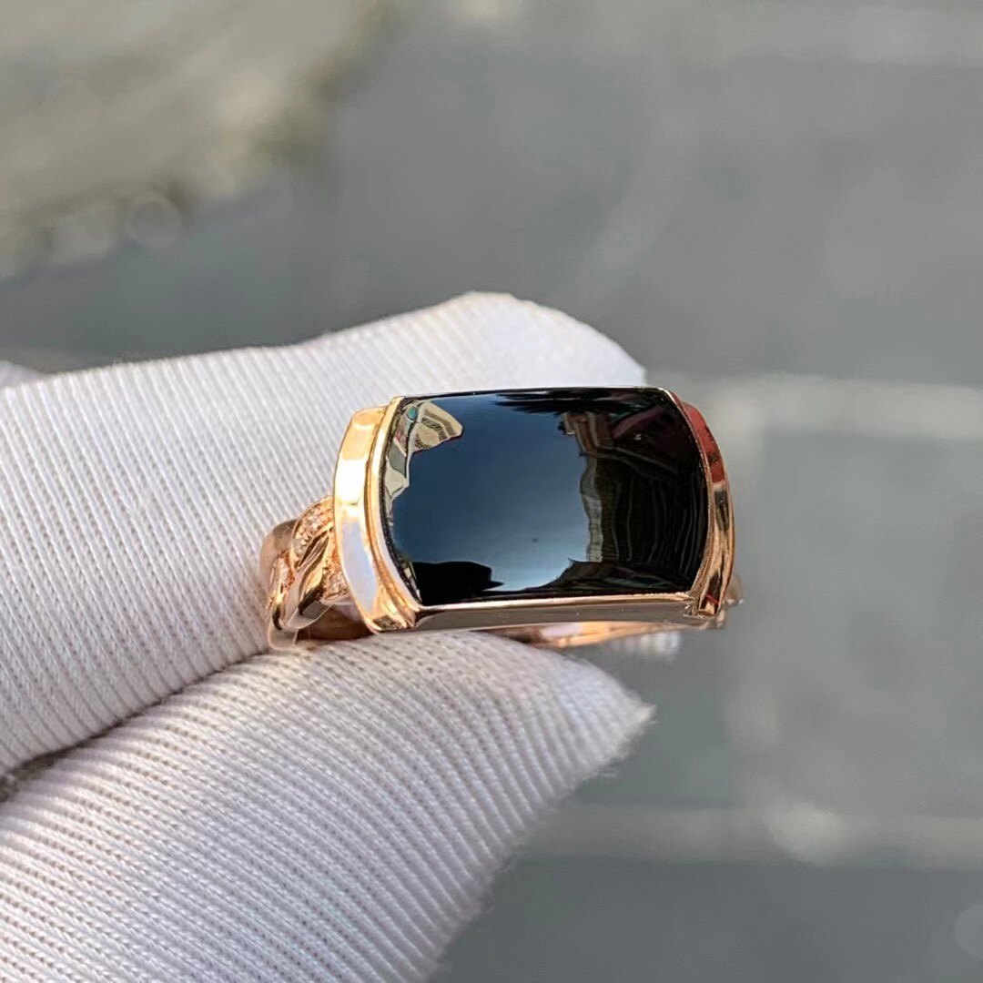 凝墨为翠家天然缅甸翡翠18k玫瑰金镶冰种墨翠马鞍女士戒指