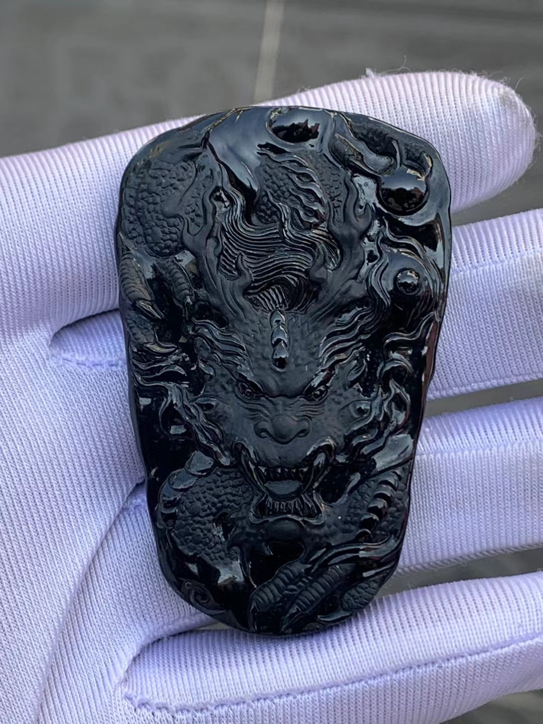 凝墨家天然缅甸翡翠冰种墨翠立体雕龙牌裸石可代镶嵌设计挂件