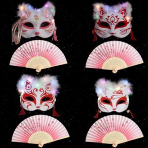 彩绘日式和风狐狸面具半脸古风汉服化妆舞会cos动漫猫脸狐妖面罩