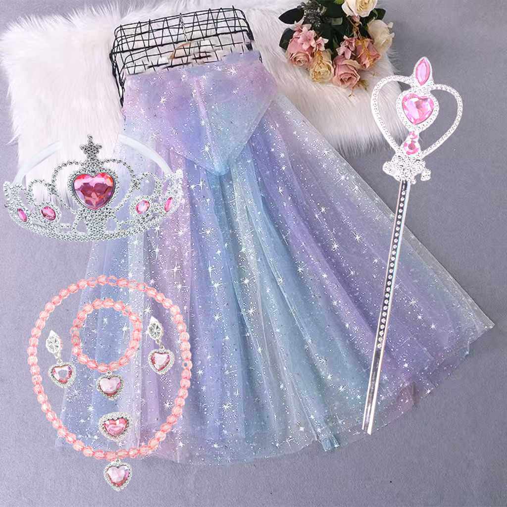 冰雪奇缘爱莎公主披纱儿童披肩女童外搭斗篷女孩网纱万圣节披风