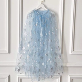 女童蓝色雪花披肩女宝冰雪奇缘披风艾莎拖地披纱儿童公主披肩斗篷