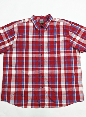 出口尾货大码胸围146CM老美街头休闲格子衬衫全棉双口袋宽松薄款