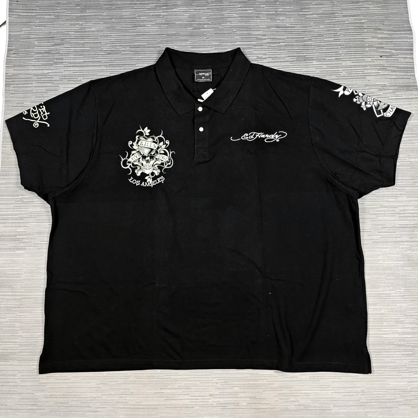 欧美胸围170CM超大码宽松男网眼翻领短袖水洗骷髅印花机车T恤瑕疵