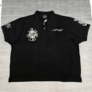 欧美胸围170CM超大码宽松男网眼翻领短袖水洗骷髅印花机车T恤瑕疵