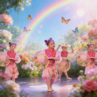 小荷风采喜雨舞蹈演出服幼儿园六一舞蹈表演服斗笠道具儿童表演服