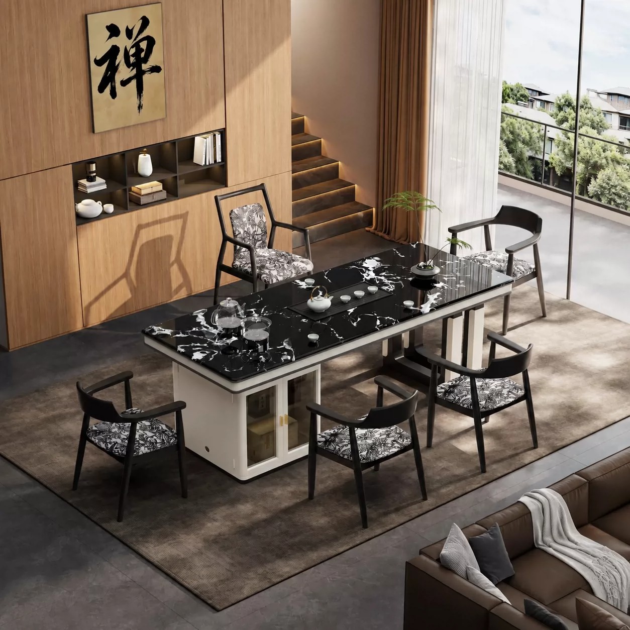 岩板轻奢现代高端茶桌椅组合图片