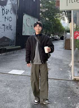 直筒多口袋工装裤男生2025新款秋冬季宽松复古纯棉垂感休闲裤长裤