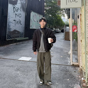 裤 长裤 男生2025新款 宽松复古纯棉垂感休闲裤 秋冬季 直筒多口袋工装