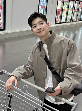 立领夹克男生浅灰色2025春秋季新品韩系百搭宽松休闲潮流上衣外套