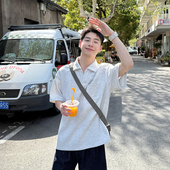 宽松休闲纯棉短袖 夏季 T恤上衣套头 男生2026新款 250g灰色V领POLO衫