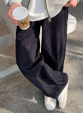 侧边明线原色直筒宽松牛仔裤春秋季男2025新款男款裤子美式休闲冬