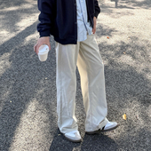 米白色纯棉直筒牛仔裤 宽松百搭浅色长裤 男日系复古秋冬季 2026新款