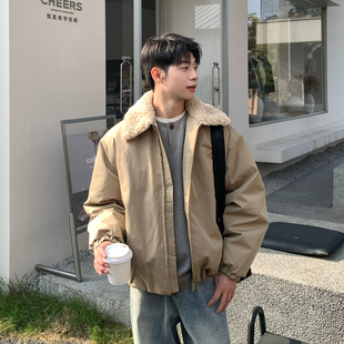 复古翻领羊羔绒轻薄羽绒服男款冬季高充绒量夹克羽绒外套2025新款
