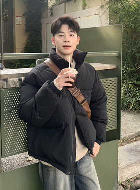 黑色立领短款夹克棉服男生冬季2025新款加厚保暖轻薄外套面包服