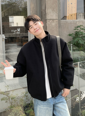 黑色立领加厚棉服男款冬季2025新款宽松保暖轻薄夹克毛呢棉袄外套