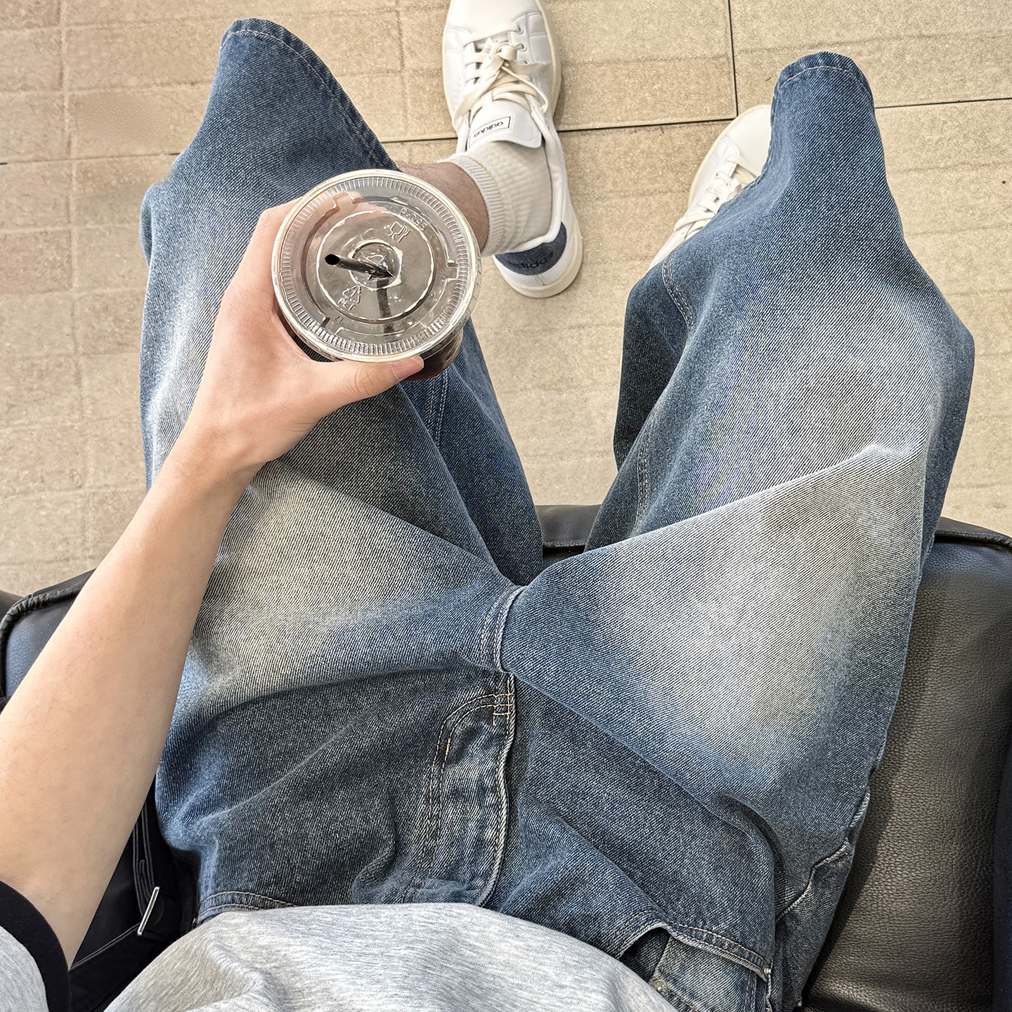 复古水洗做旧阔腿七分裤男生夏季新款美式直筒宽松中裤男牛仔短裤