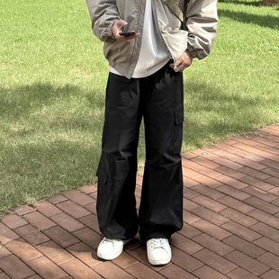 伞兵宽松百搭休闲裤 黑色直筒垂感多口袋工装 秋冬季 男生2025新款 裤