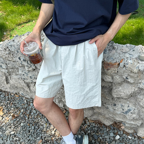 暗物质米色松紧腰速干短裤男生夏季2025新款五分裤子外穿休闲薄款