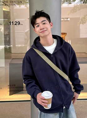 420g重磅连帽卫衣开衫男生春秋季2026新款纯色上衣外套休闲宽松