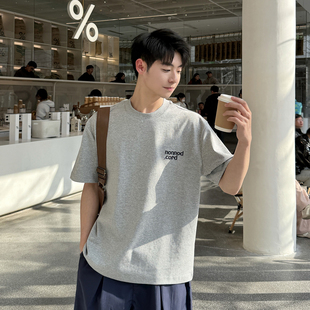 套头上衣 重磅宽松休闲半袖 260g刺绣圆领短袖 T恤男生2026春夏新款