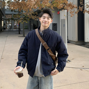 棉服冬季 美式 立领加厚休闲短款 厚外套男2025新款 男生 复古夹克冬装