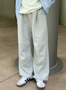 310g花灰色松紧腰直筒宽松卫裤男生2025新款秋季运动长裤休闲裤子