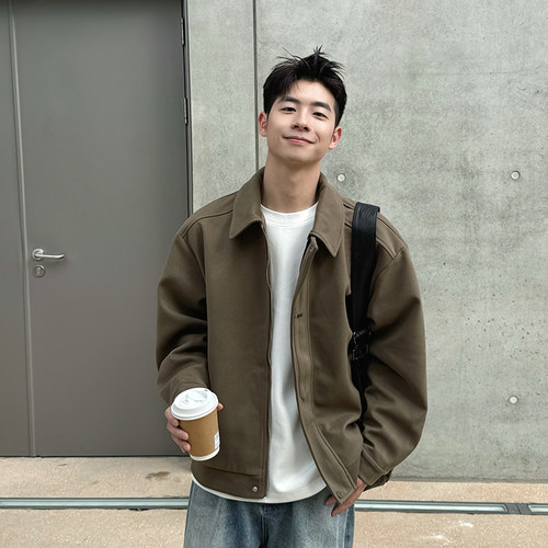 纯色翻领夹克外套宽松休闲百搭