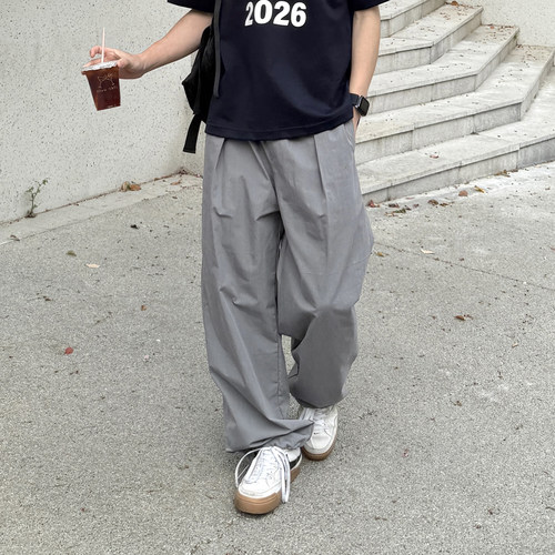 【垂感速干】薄款凉感直筒打褶休闲裤男夏季新款宽松阔腿工装长裤