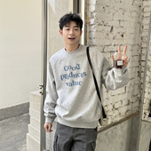 上衣 灰色圆领字母印花套头卫衣男宽松无帽休闲长袖 2026春季 新款