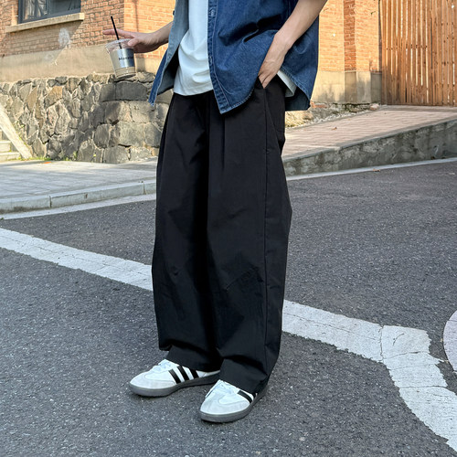 暗物质黑色薄款凉感打褶休闲裤男生夏季新款直筒休闲垂感长裤子