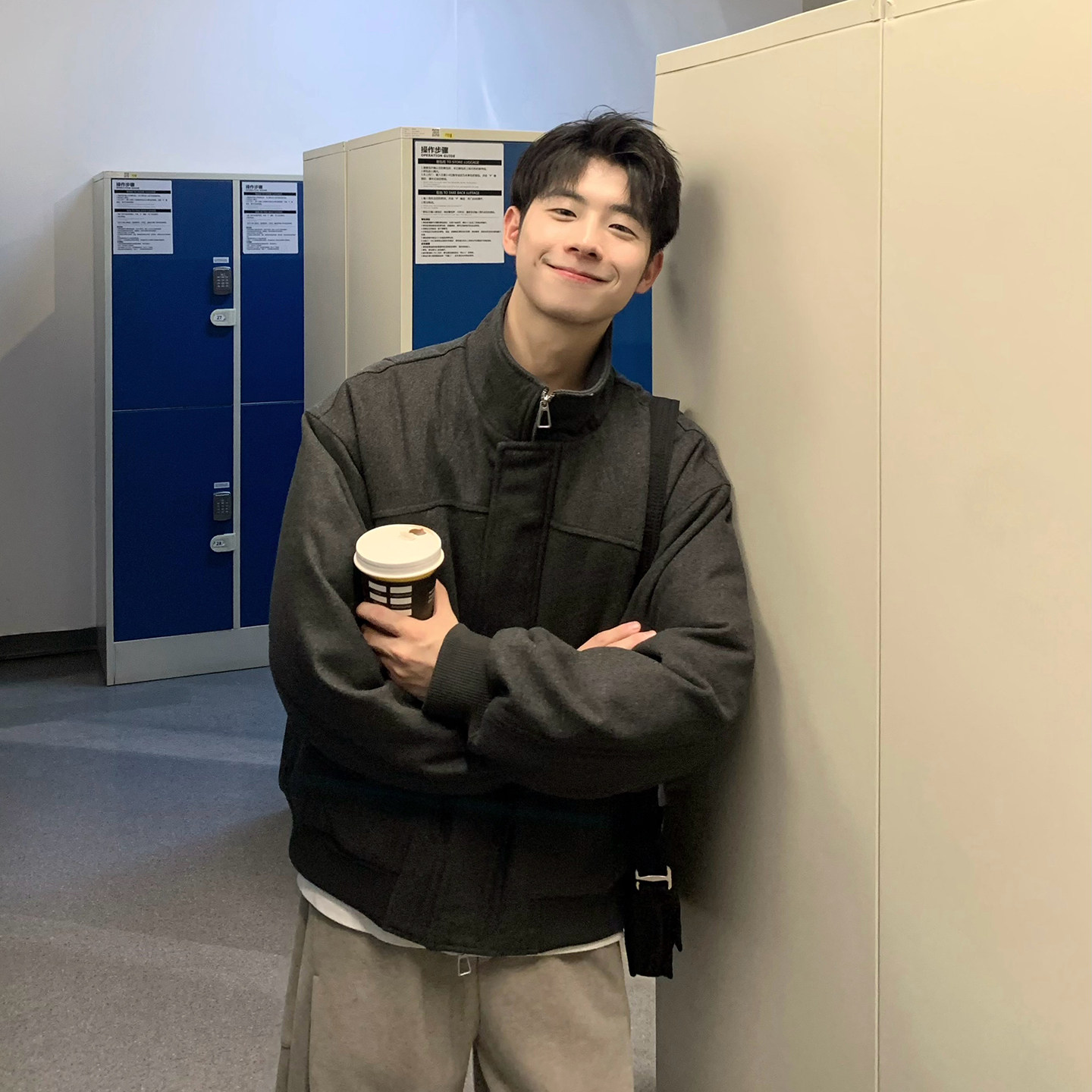 立领毛呢夹克羽绒服男款冬季宽松保暖薄款羽绒外套2025新款高级感