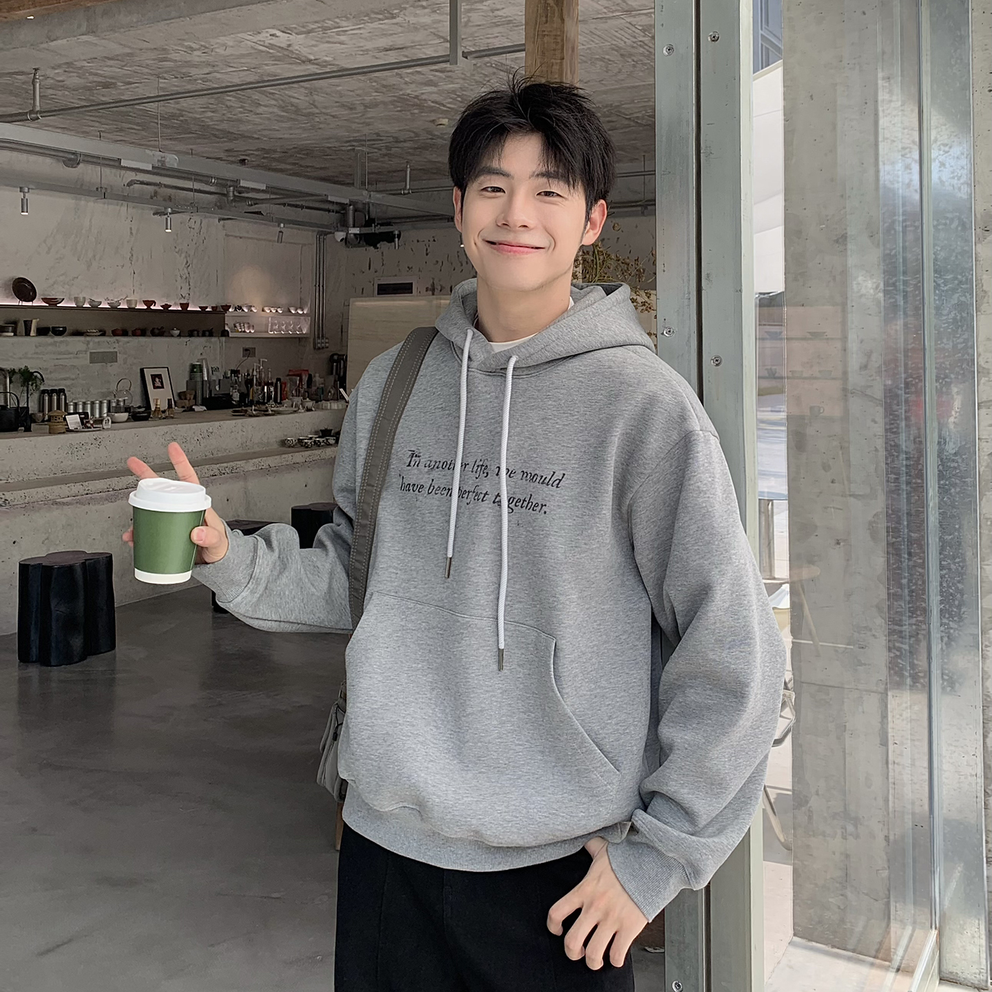 540g重磅灰色连帽加绒卫衣男2025新款冬季美式宽松保暖加厚上衣