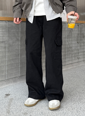 黑色水洗直筒牛仔裤男生春季新款美式复古工装裤宽松休闲裤子男款