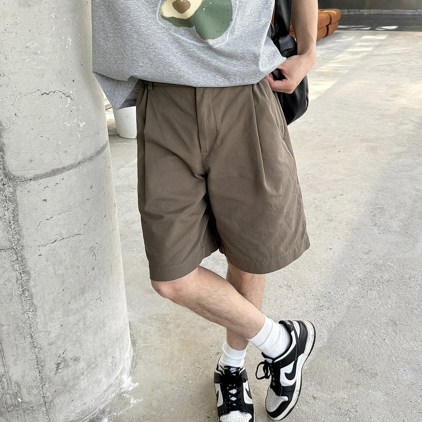 美式复古半松紧腰五分裤短裤男款夏季新款纯棉宽松休闲直筒中裤