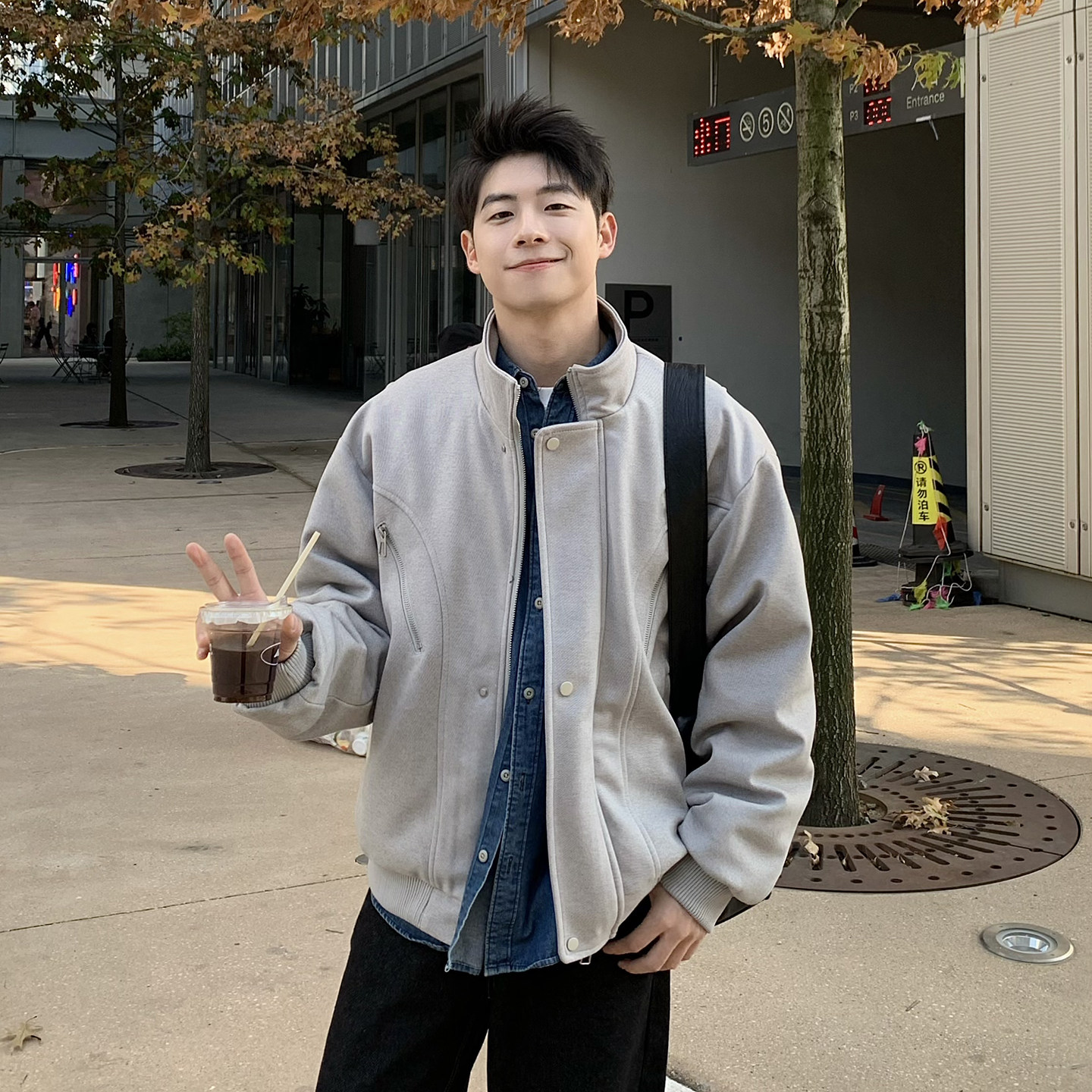 立领毛呢夹克羽绒服男款冬季高充绒量薄款外套男2025新款高级感