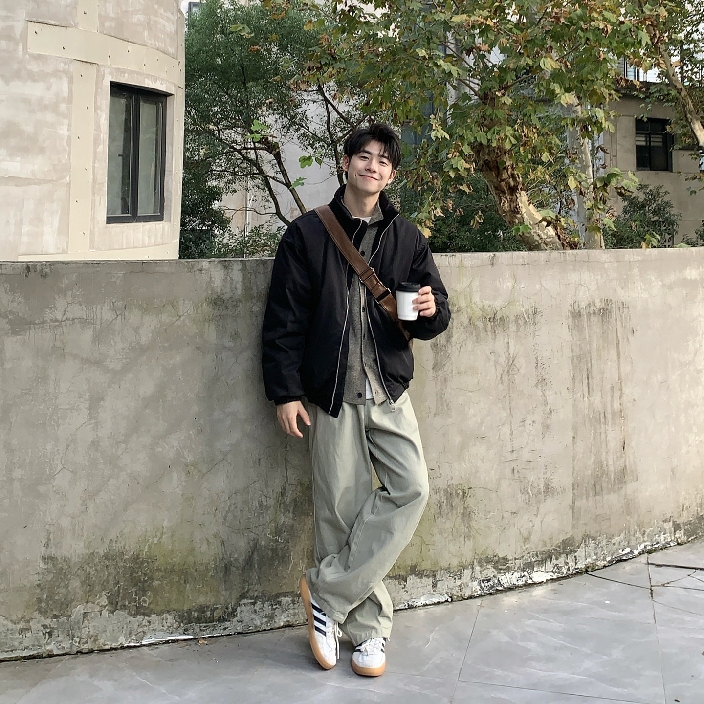 纯棉直筒加绒休闲裤男款2025新款冬保暖宽松慵懒风磨毛一体绒裤子