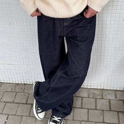 蓝色牛仔裤春秋季男生2025新款原色长裤子百搭潮流休闲宽松通勤