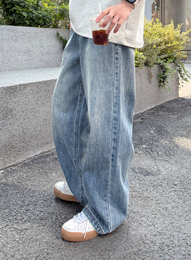 水洗蓝色直筒宽松牛仔裤秋季男2025新款长裤子休闲百搭简约