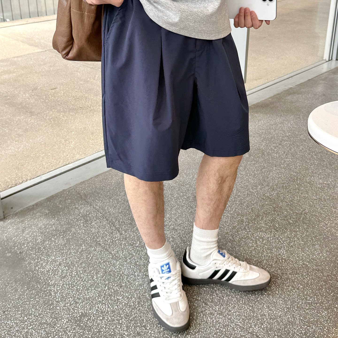 日系复古速干薄款松紧腰直筒五分裤男生春夏户外宽松工装休闲短裤