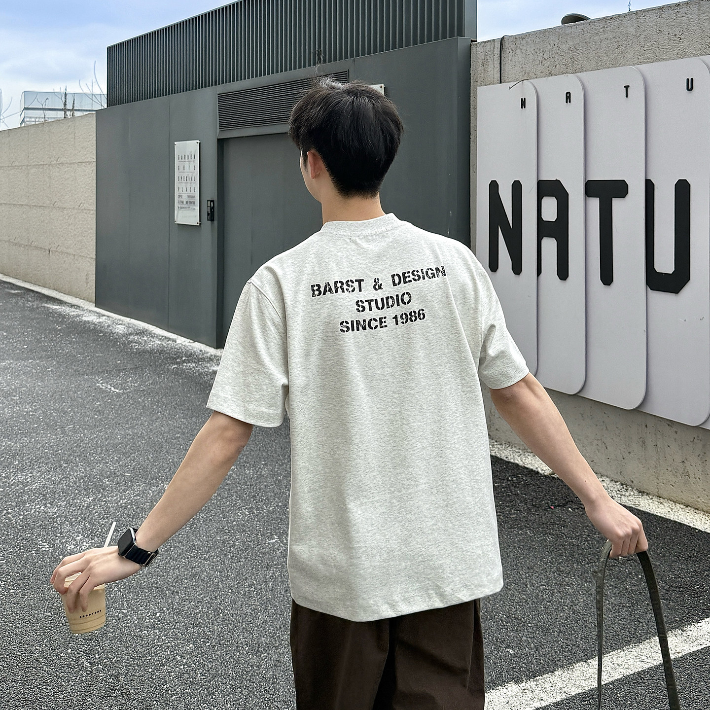 240g字母印花圆领短袖T恤夏季新款复古休闲打底衫半袖套头上衣男