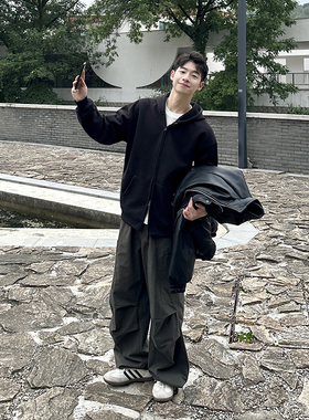 420g重磅连帽卫衣开衫男生春秋季2026新款纯色上衣外套休闲宽松