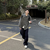 衬衫 男生春季 新款 黑色纯棉格纹连帽长袖 宽松休闲百搭衬衣开衫 外套