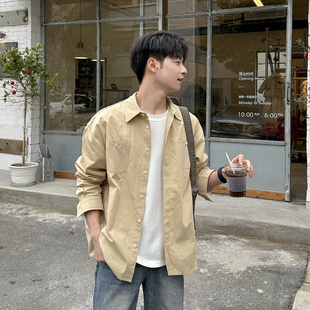 复古工装 暗物质纯棉翻领宽松长袖 新款 男2026春季 休闲衬衣外套 衬衫